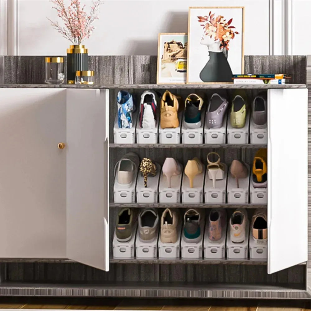 Double Layer Shoe Rack - Stackable Adjustable Shoe Storage Organiser (6 Piece)
