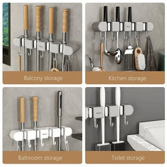 Wall-Mounted Mop and Broom Holder with Hook - Home Organisation Storage
