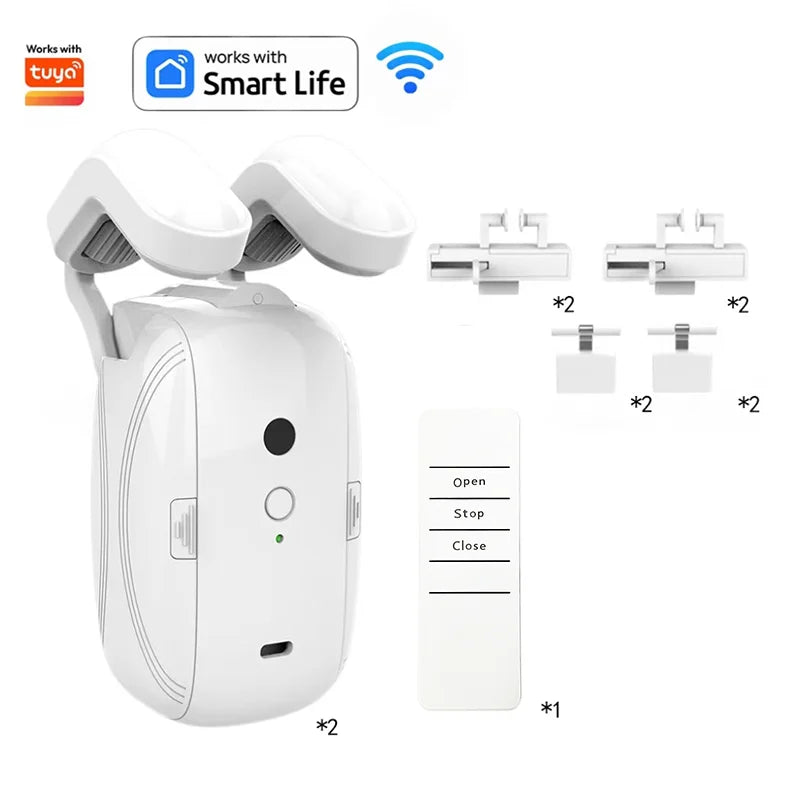 Smart Automatic Curtain Opener - WiFi and Remote Control Smart Home Accessory (2 Pack)