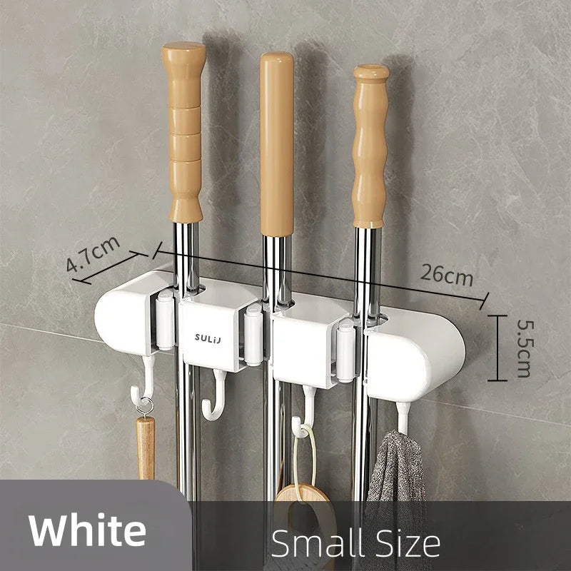 Wall-Mounted Mop and Broom Holder with Hook - Home Organisation Storage