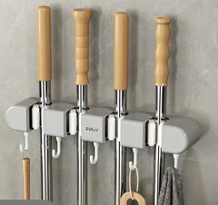 Wall-Mounted Mop and Broom Holder with Hook - Home Organisation Storage