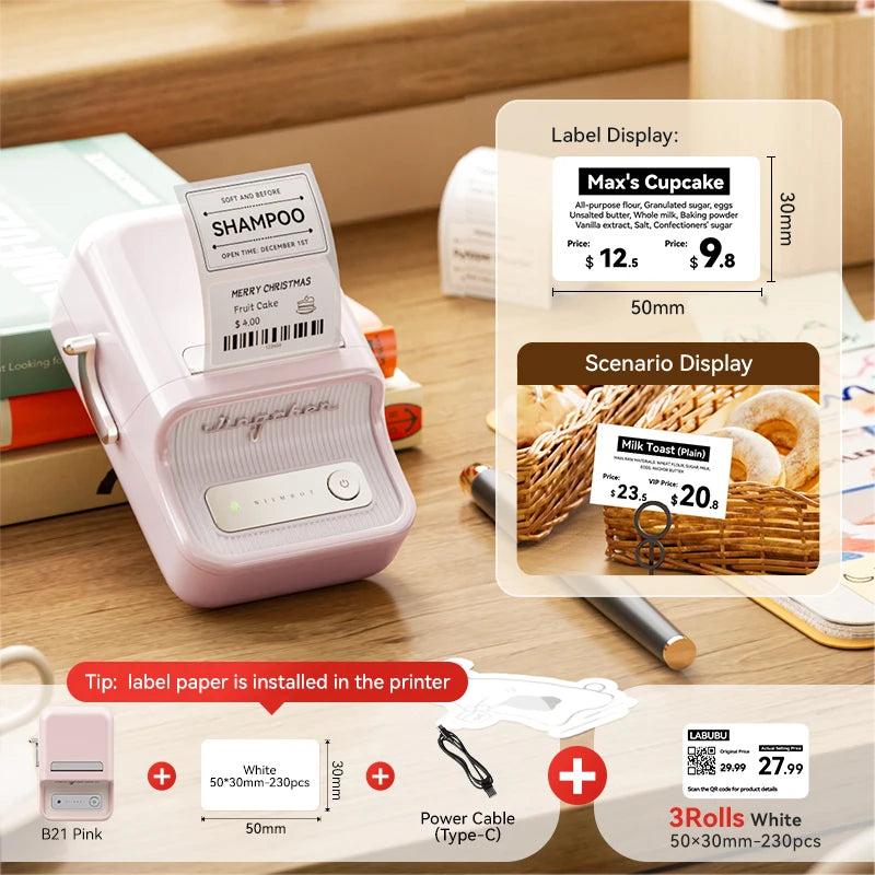 Portable Thermal Label Printer - Bluetooth Sticker and Label Printer