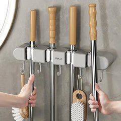 Wall-Mounted Mop and Broom Holder with Hook - Home Organisation Storage