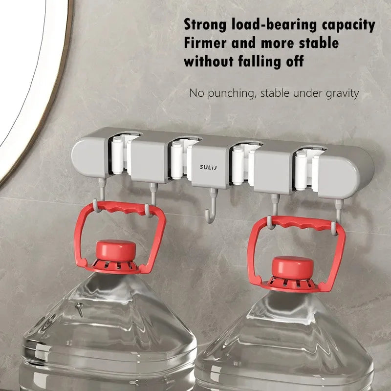 Wall-Mounted Mop and Broom Holder with Hook - Home Organisation Storage