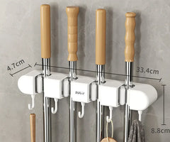 Wall-Mounted Mop and Broom Holder with Hook - Home Organisation Storage