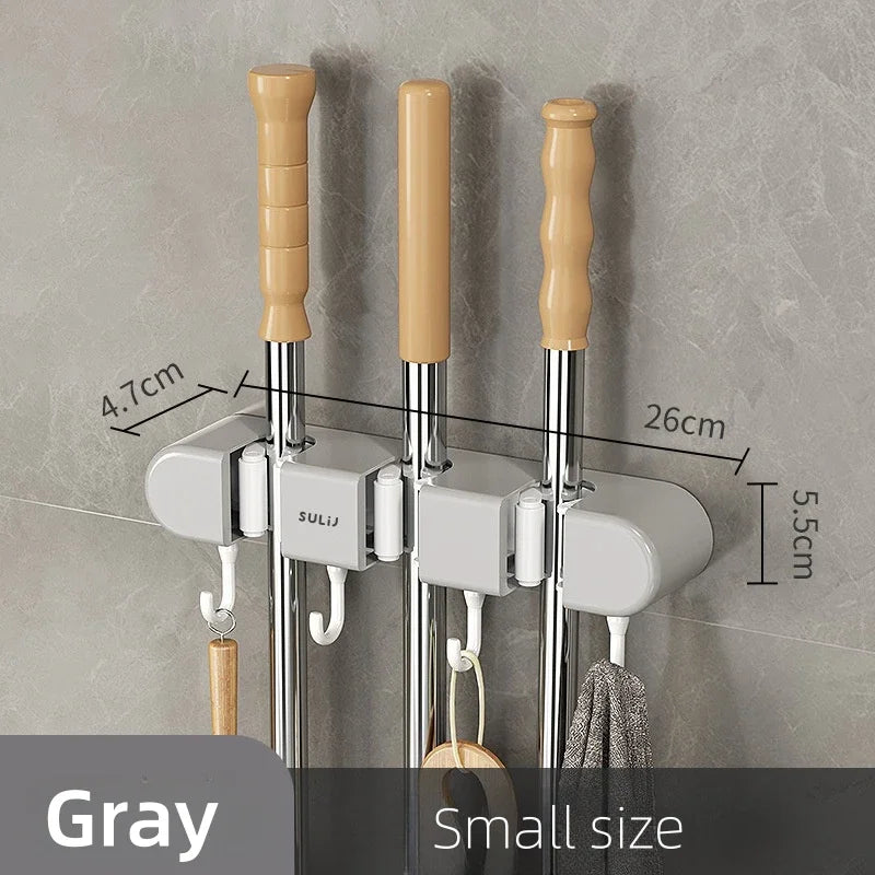 Wall-Mounted Mop and Broom Holder with Hook - Home Organisation Storage