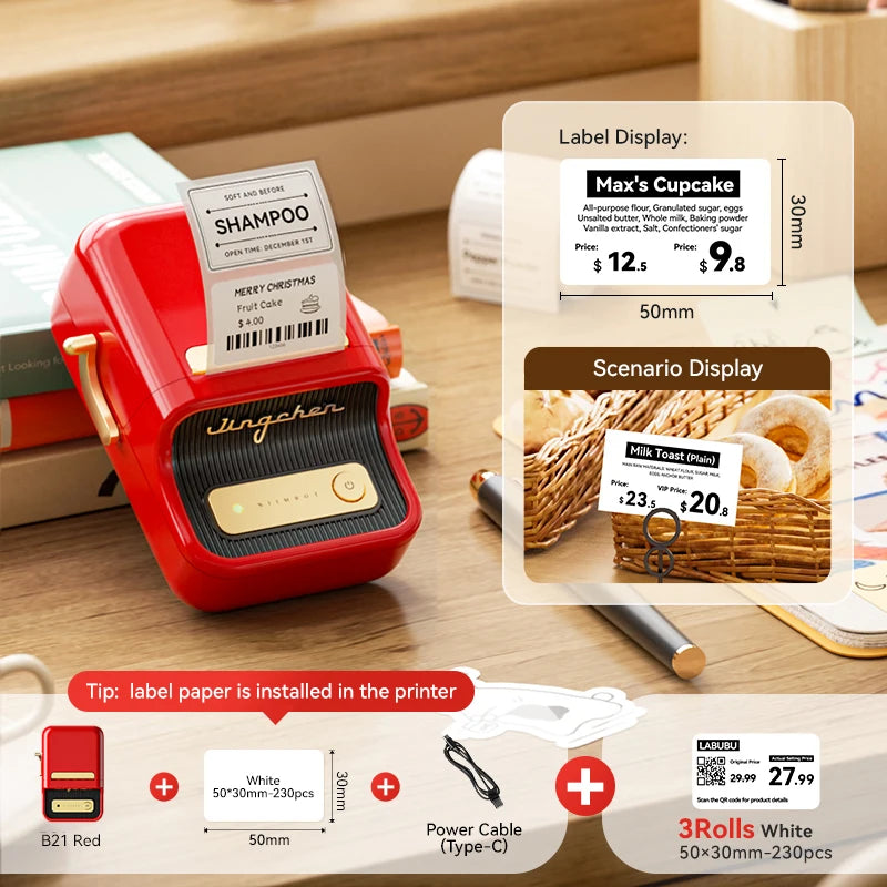Portable Thermal Label Printer - Bluetooth Sticker and Label Printer