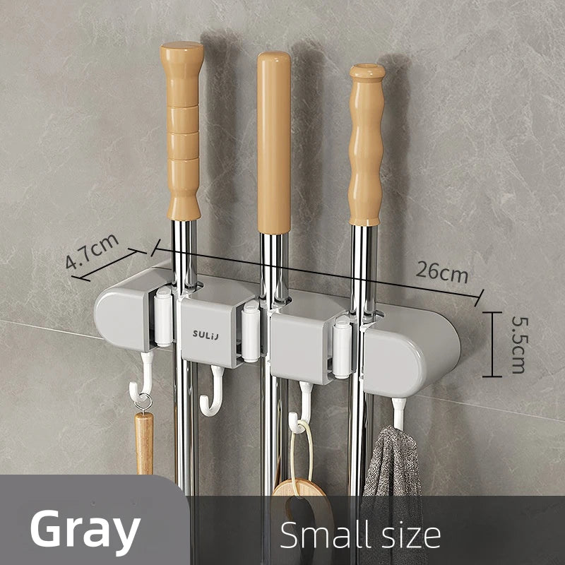 Broom Holder With Hook - Wall Mounted Broom Holder - Mop and Broom Organizer