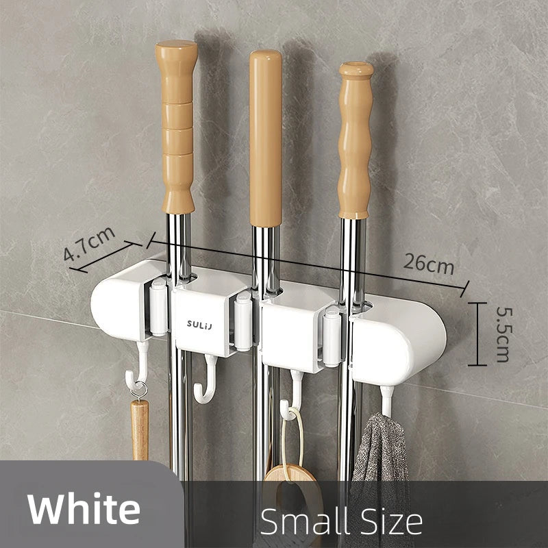 Broom Holder With Hook - Wall Mounted Broom Holder - Mop and Broom Organizer