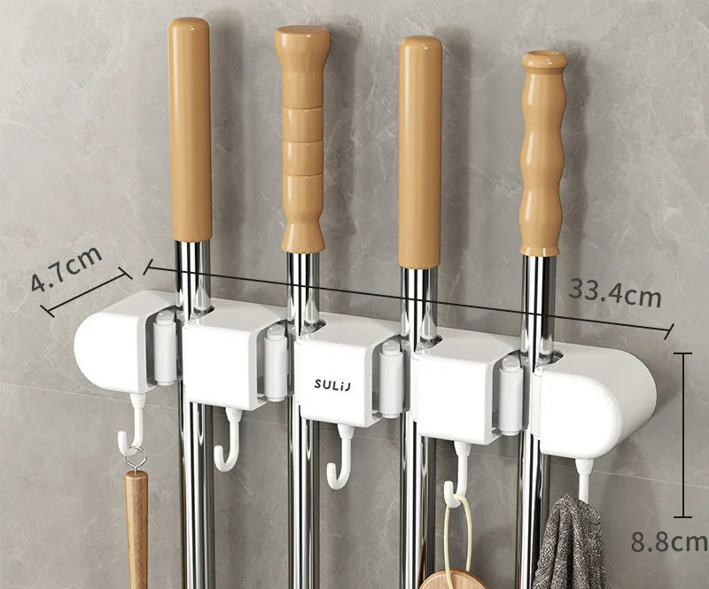 Broom Holder With Hook - Wall Mounted Broom Holder - Mop and Broom Organizer