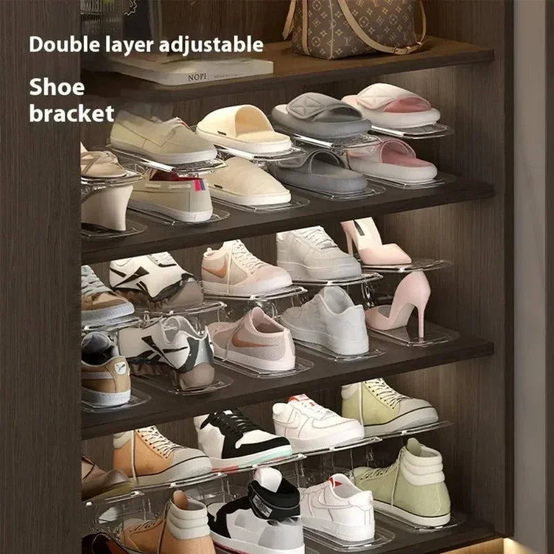 Double Layer Shoe Rack - Free Standing Shoe Rack - Stackable Shoe Organizer