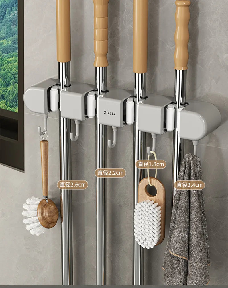 Broom Holder With Hook - Wall Mounted Broom Holder - Mop and Broom Organizer