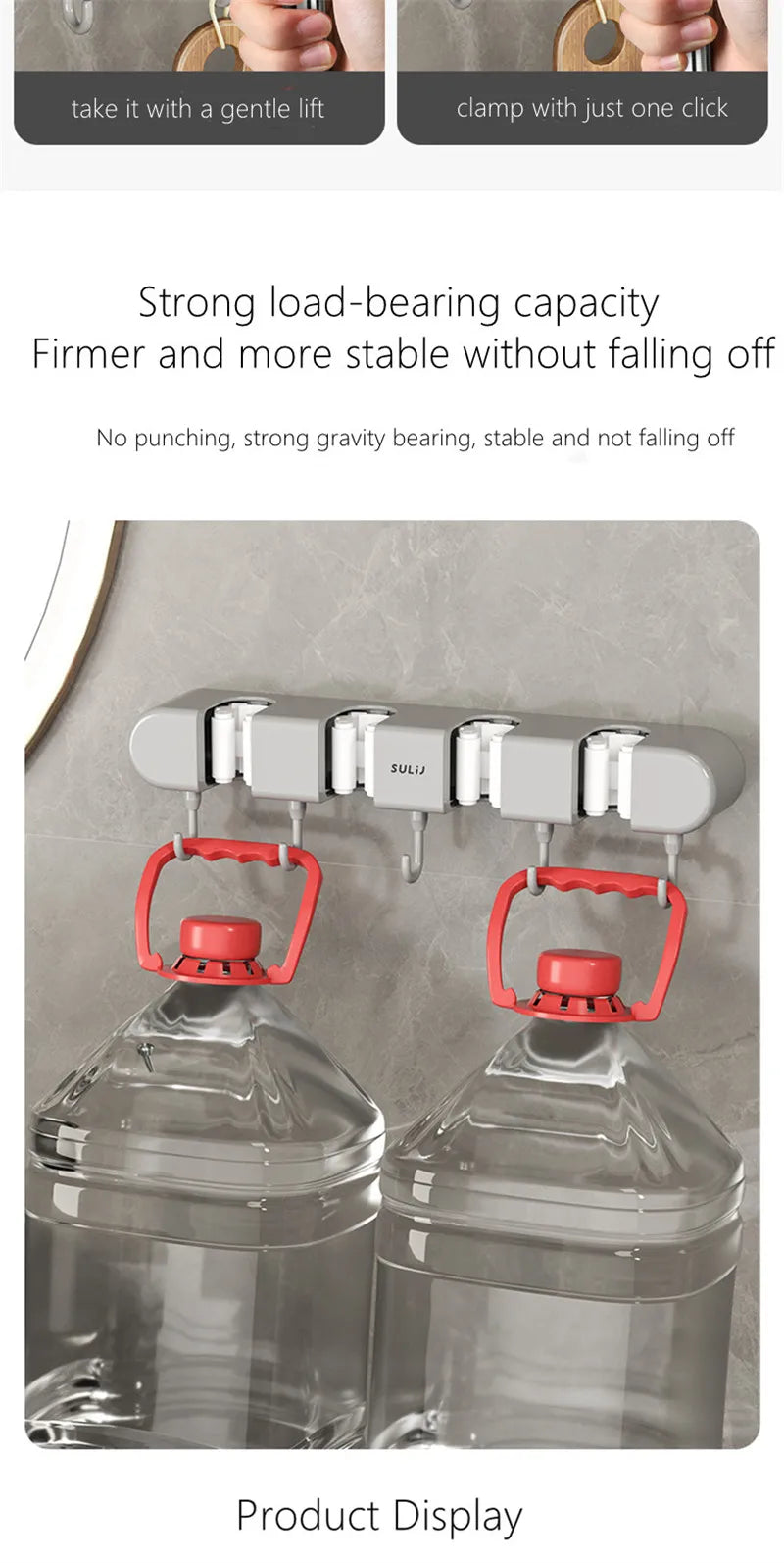 Broom Holder With Hook - Wall Mounted Broom Holder - Mop and Broom Organizer