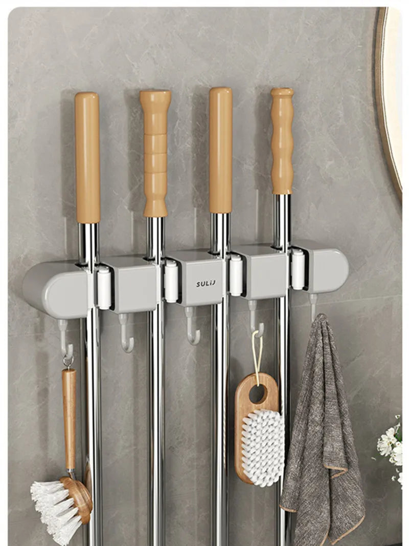 Broom Holder With Hook - Wall Mounted Broom Holder - Mop and Broom Organizer