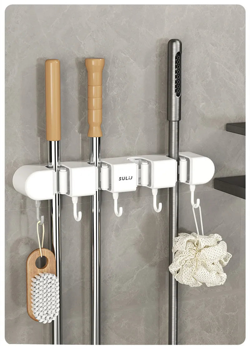 Broom Holder With Hook - Wall Mounted Broom Holder - Mop and Broom Organizer