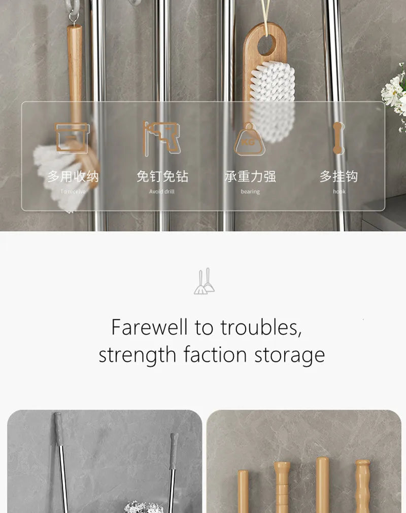 Broom Holder With Hook - Wall Mounted Broom Holder - Mop and Broom Organizer