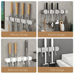 Broom Holder With Hook - Wall Mounted Broom Holder - Mop and Broom Organizer