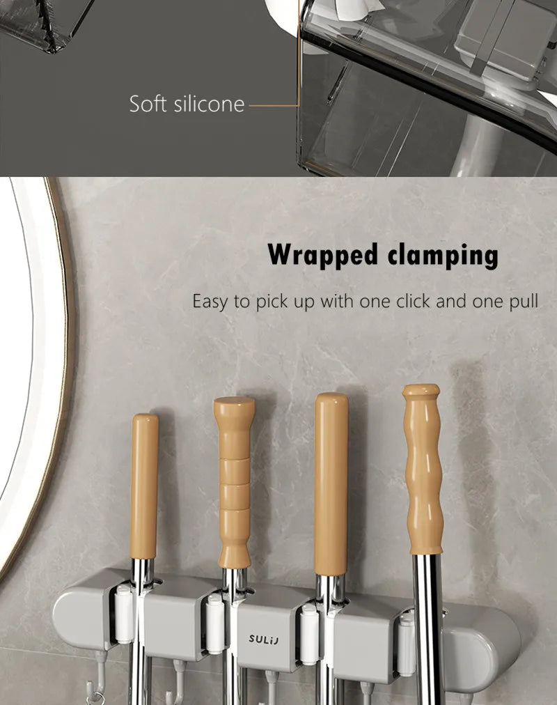 Broom Holder With Hook - Wall Mounted Broom Holder - Mop and Broom Organizer