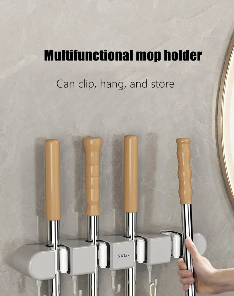 Broom Holder With Hook - Wall Mounted Broom Holder - Mop and Broom Organizer