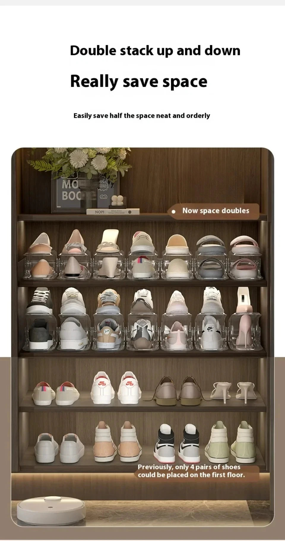 Double Layer Shoe Rack - Free Standing Shoe Rack - Stackable Shoe Organizer