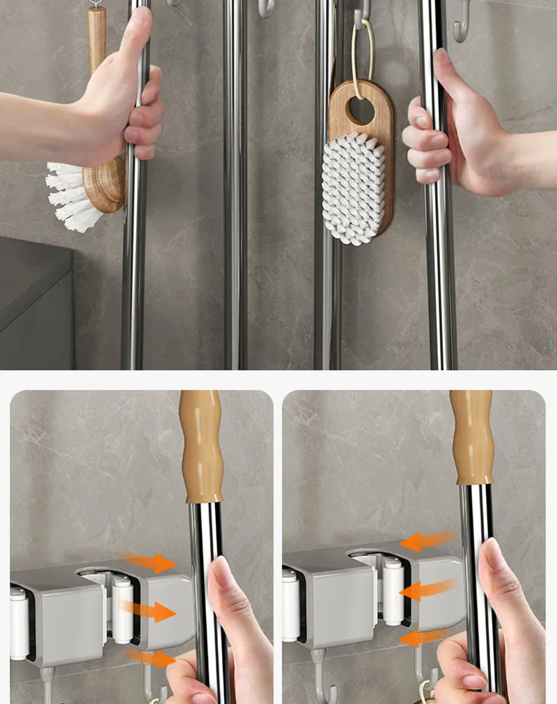 Broom Holder With Hook - Wall Mounted Broom Holder - Mop and Broom Organizer